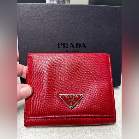 Prada Saffino red trifold Wallet with box - Picture 1 of 15